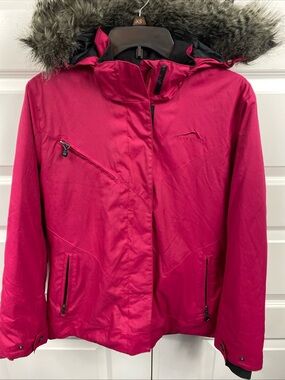 Ski Snow Waterproof Jacket Furry Hood Pink Women’s Small Lined Double Layer